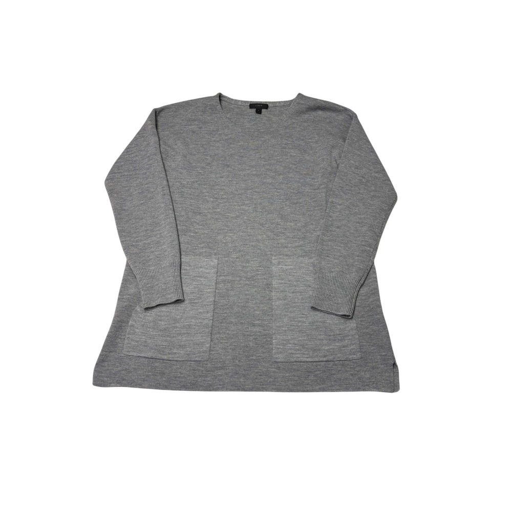 J.Crew Womens Medium Grey 100% Merino Wool Tunic Sweater Pockets 03444 FA13